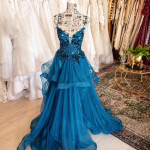 Deep teal layered tulle ball gown