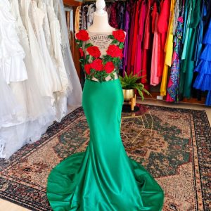 Emerald green satin mermaid gown