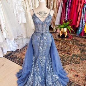 Periwinkle blue lace ball gown
