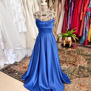 Royal blue strapless evening gown