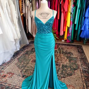 Turquoise lace mermaid gown
